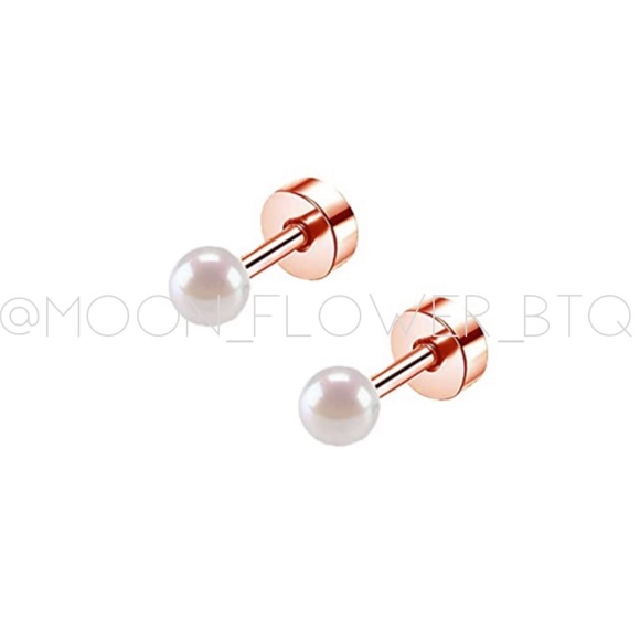 MoonFlowerBtq Jewelry - Tiny Rose Gold Pearl Earrings